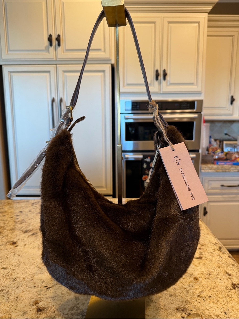 Expressions Faux Fur Shoulder Bag in Dark Brown